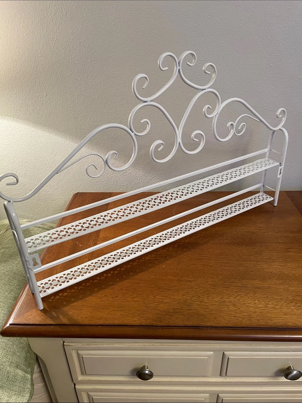 Metal White Wall Shelf for Nail Polish Essential Oils Spools of Thread Organizer